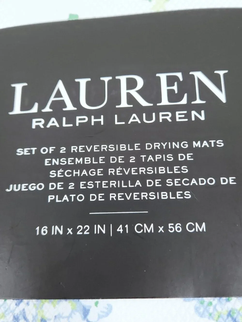 Ralph Lauren Set of 2 Drying Mats Reversible 16 in x 22 in Blue Hydrangea Floral